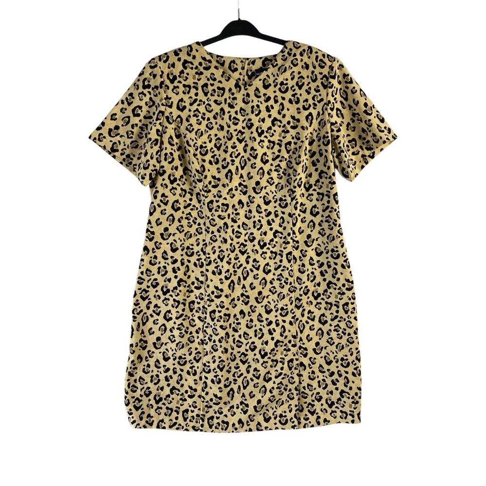 VTG 90s Sag Harbor Leopard Print Dress Womens 20W Short Sleeve Tan Black Zip